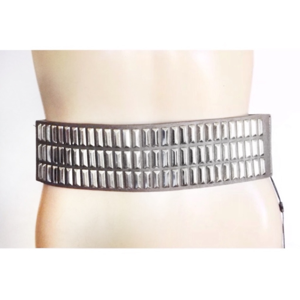BCBG WAIST BELT STUDDED GRAY GREY VEGAN LEATHER